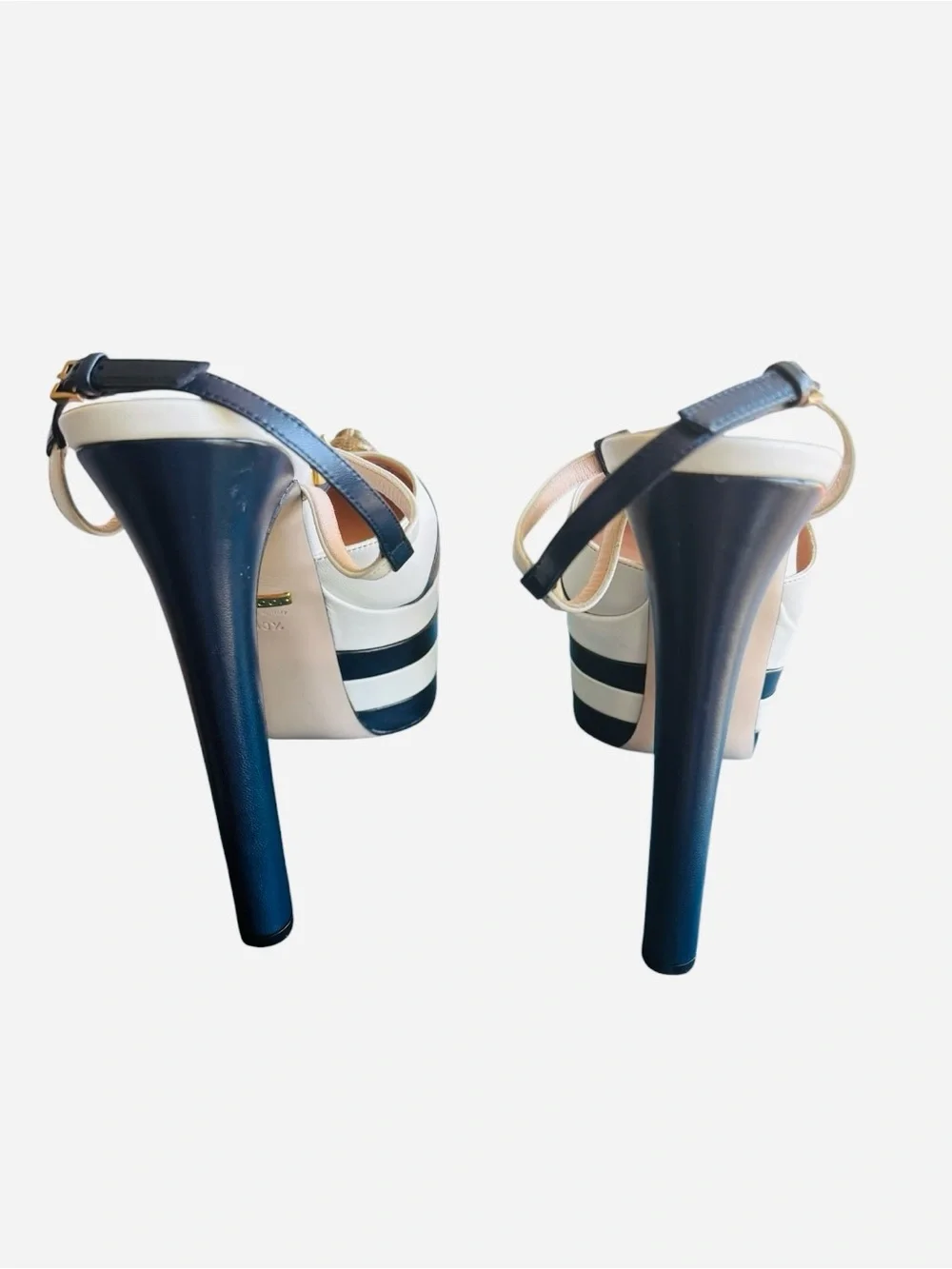 Gucci Spiked Angel Platform Pumps In Navy & Ivory From Spring 2016 EU40.5/US10.5 - Picture 5 of 15